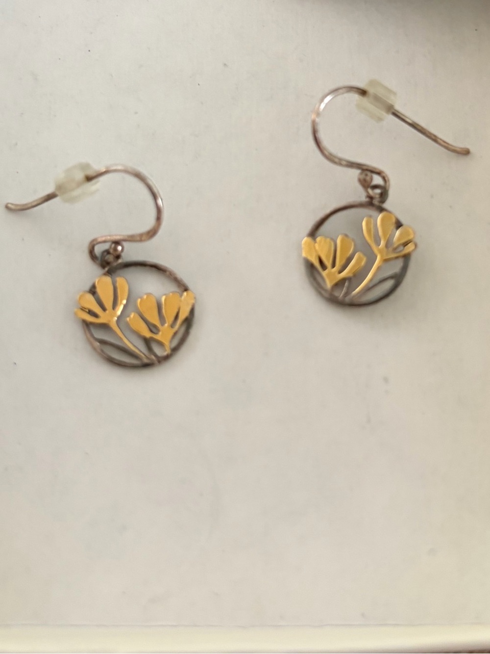 Silver & Gold Tone Round Floral Dangle/Drop Hook Earrings - Metal No Stone
